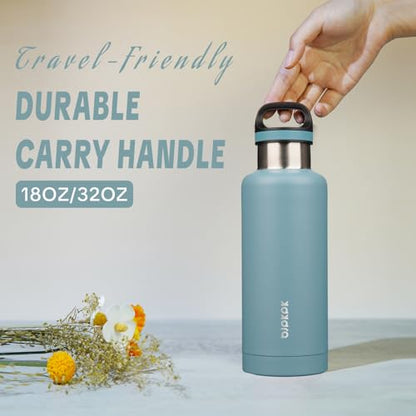 BJPKPK Insulated Water Bottle 32OZ Stainless Steel Water Bottle with Handle Double Walls Vacuum Insulated BPA Free Flask, Light Blue - color: Light Blue, size: 32 Ounces