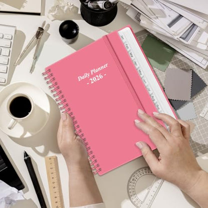 Daily Planner 2026 Full Page Per Day- 2026 Daily & Monthly Planner from January 2026 to December 2026, Day Planner 2026 with 12 Months Tabs, 6.4" x 8,5", Pink - color: Pink, size: 6.4" x 8.5"