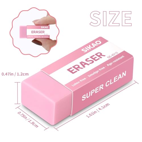 Pink Erasers, 12 Pack Block Pencil Erasers | Smudge-Free Latex-Free Cute Erasers for Girls, School Supplies, Clean Erase for Homework, Journaling & Drawing - style: Pink