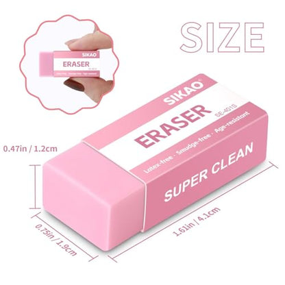 Pink Erasers, 12 Pack Block Pencil Erasers | Smudge-Free Latex-Free Cute Erasers for Girls, School Supplies, Clean Erase for Homework, Journaling & Drawing - style: Pink