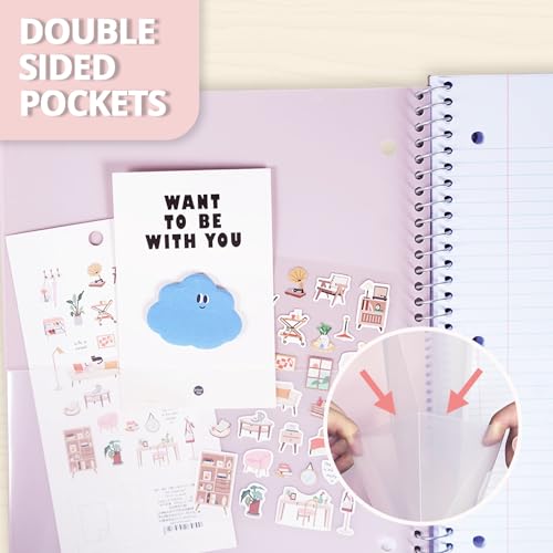 ONAVIA Pink 1 Subject Spiral Notebook College Ruled 3 Pack, 200 Pages | 100 Sheets, 9 x 11 in, Waterproof Plastic Cover, Durable, 3-Hole Punched, Divider, Double-Sided Pocket, Study - color: Pink, size: 8.5 x 11''