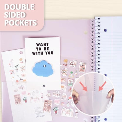ONAVIA Pink 1 Subject Spiral Notebook College Ruled 3 Pack, 200 Pages | 100 Sheets, 9 x 11 in, Waterproof Plastic Cover, Durable, 3-Hole Punched, Divider, Double-Sided Pocket, Study - color: Pink, size: 8.5 x 11''