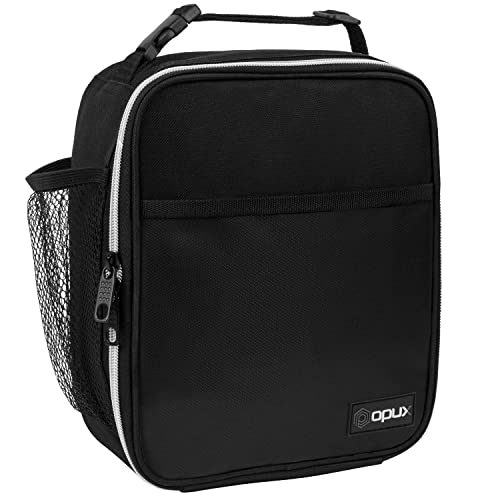 opux Insulated Lunch Bag for Kids Boys Girls, Small Compact Lunch Box with Wide Opening & Mesh Pockets, Reusable Lunch Pail for School, Work, Adults, Men, Women, Teal - color: Black