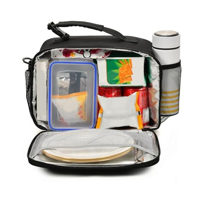 Custom Student Lunch Bag for Boys Girls Black Solid Color Personalized Name Lunch Box Insulated Cooler Bag for School Picnic Office - color: Multi01
