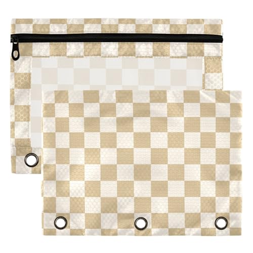 Antiquewhite Chessboard Binder Pouches 3 Ring for Boys Girls School Office College Supplies White Buffalo Plaid Burlywood Pencil Pouches Case Bag with Clear Window and Zipper 2 Pack - color: Antiquewhite