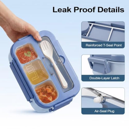 Bento Box Adult Lunch Box, Lunch Containers for Adults 44.5 Oz/5 Cup, Blue | BPA-Free, Lid-Top Sauce Tray, Leak-Proof, 1300mL, Removable Silicone Sealing Ring, Lid-Top Utensil Slot with Included Cutlery - color: Blue