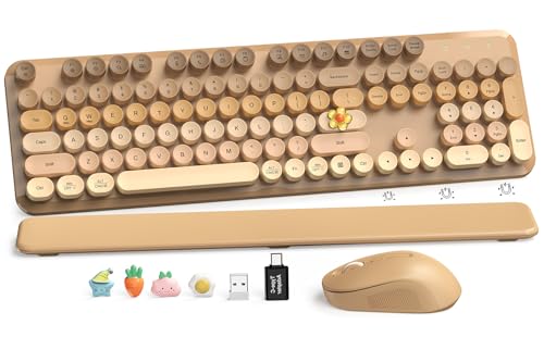 Wireless Keyboard and Mouse Combo, Full-Size Retro Typewriter Keyboard with Round Keycaps, Magnetic Wrist Rest & Tilt Legs, 2.4GHz Cordless for Mac/Windows PC/Laptop, SABLUTE CK23, Latte Gradient - color: Latte Gradient