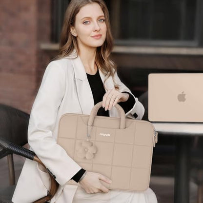 MOSISO Laptop Case 13.3 inch,13-13.3 inch Puffy Laptop Sleeve Compatible with MacBook Neo 13/Air 13 13.6/Pro/Pro 14,HP Dell ASUS Lenovo,Rectangle Quilted Bag with Handle&Flower Pendant, Brown - color: Brown, size: 13.3 inch