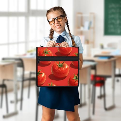 Vegetable Tomato Food Zipper Binder, 3 D-Ring Expanding File Folder with Handle & Adjustable Shoulder Strap, 400 Sheets Capacity Multi-Pocket Organizer for 13 Inch Laptop - color: Vegetable Tomato Food