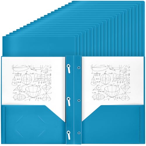 Yeaqee 30 Pcs Plastic Folders with Pockets and Prongs Plastic Folder 2 Pockets 3 Prongs with Business Card Slot Back to School Folders for Students, Teachers, Office Workers (Sapphire Blue) - color: Sapphire Blue