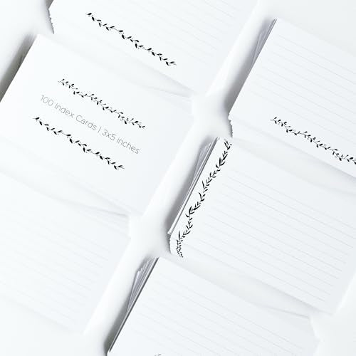 Leaf Garland Index Cards by Pure Print and Design | Floral Flash Cards Perfect For Study Sessions & Learning | 100 Cards of Premium Quality with 5 Different Designs | Black and White | 3x5 inches - color: Black and White