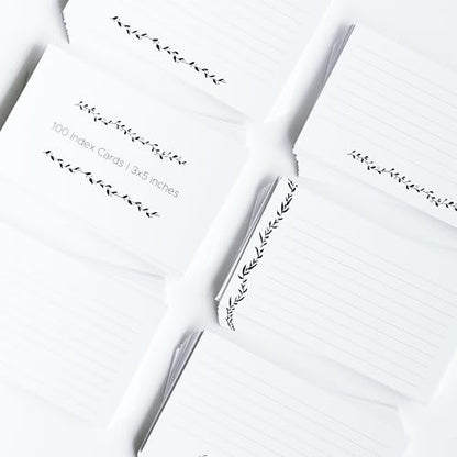 Leaf Garland Index Cards by Pure Print and Design | Floral Flash Cards Perfect For Study Sessions & Learning | 100 Cards of Premium Quality with 5 Different Designs | Black and White | 3x5 inches - color: Black and White