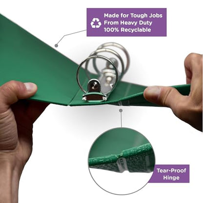 Carstens 2-Inch Heavy Duty 3-Ring Binder - Side Opening, Leaf Green, Durable Plastic, No-Gap Rings, Waterproof Cover, No Pockets, Holds 300 US Letter Sheets, BPA-Free, Made in USA (2844-3R) Case of 16 - color: Green, size: Case of 16
