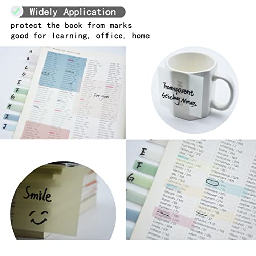 YOUDEFUL 800Pcs Transparent Sticky Notes, 3"x3" Clear Sticky Notes, Waterproof Translucent Sticky Note Pads for Books Annotation, Clear Post it Notes for Bible Study, School, Office（Morandi） - size: Square Morandi
