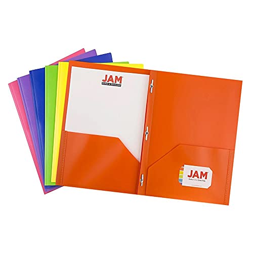 JAM PAPER Plastic Color POP Folders - 2 Pocket Durable Folders with Metal Prongs Fastener Clasps - Assorted Primary Colors - 6/Pack - color: Assorted, size: 6 Per Pack