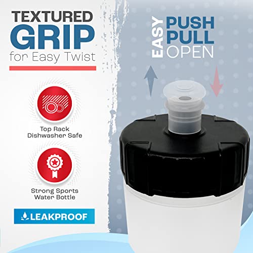 50 Strong Sports Water Bottles – Reusable 22 oz BPA-Free Plastic Bottles with Pull Top Cap – Made in USA – Top Rack Dishwasher Safe – Fits Most Bike Cages Brand - color: Clear, style: 6 Pack