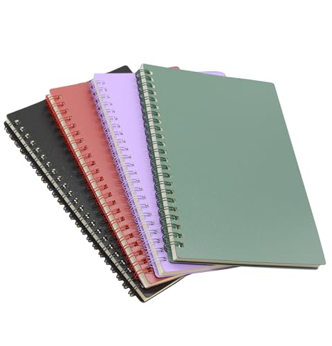4 Pcs A5 Size Spiral Notebook, 4 Color 8.3 Inch x 5.9 Inch Thick Plastic Hardcover 7mm College Ruled 80 Sheets for Study and Notes (dark) - color: dark