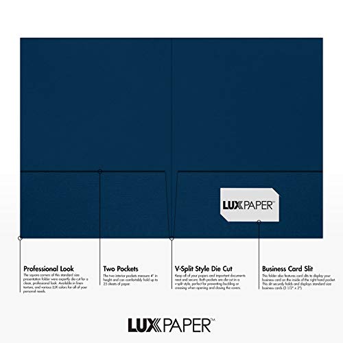 LUXPaper 9" x 12" Presentation Folders | Two Pocket | Nautical Blue Linen | 100lb. Cover | 10 Qty - color: Dark Blue Linen