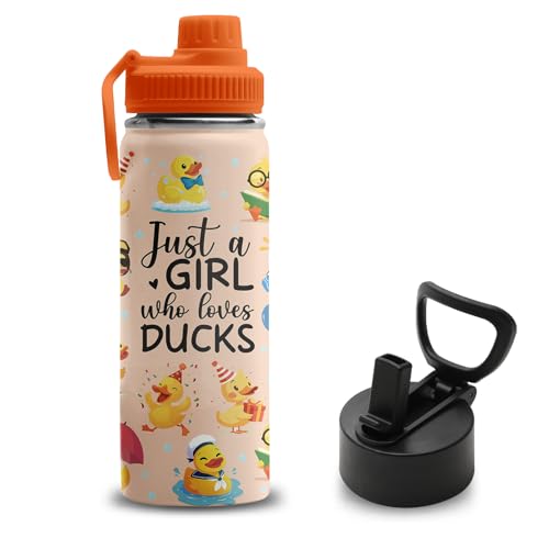 Duck Gifts, 18 oz Stainless Steel Water Bottles with 2 Lids, Insulated Water Bottle with Straw, Duck Cups for Travel Sports Outdoor, Birthday Christmas Gifts for Boys Girls Ducks Lovers (1pcs) - color: Duck