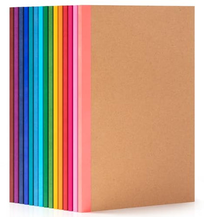ALKALO 15 Pack Lined Notebook Journals Bulk, A5 College Ruled Composition Notebook, 8.3”x 5.5”,Kraft Cover with Rainbow Spines, 15 Colors 60 Pages for School Office Travel - color: Rainbow, style: Lined-15pack