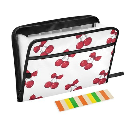 Expanding File Folder Red Cherries Bows Cherry A Accordion File Organizer 13 Pockets Document Organizer with Zipper Labels A4 Letter Office Storage
