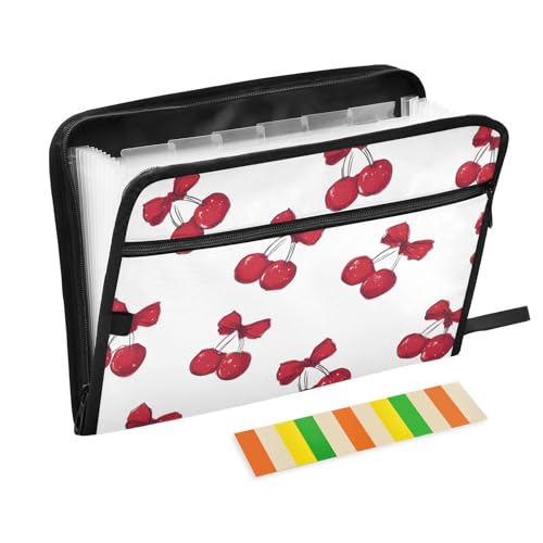 Expanding File Folder Red Cherries Bows Cherry A Accordion File Organizer 13 Pockets Document Organizer with Zipper Labels A4 Letter Office Storage