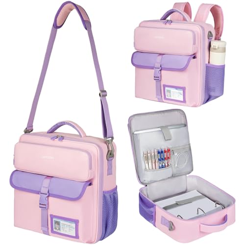 Zipper Binder Bag 3 Ring 3 Inch, 700 Sheets Capacity Binder Organizer with Detachable Backpack Straps & Shoulder Strap, Portable File Storage Case for College Office Travel, Pink&Purple - color: Pink&purple