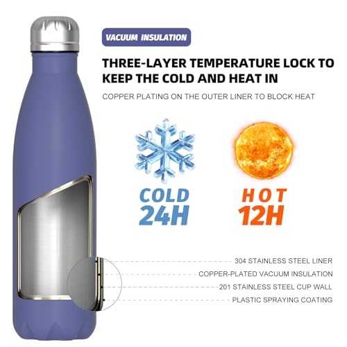 WATERSY Stainless Steel water bottles,17oz/500ml Insulated Water Bottles,Deep Blue metal water bottle Keeps Drink Cold and Hot,BPA Free kids water bottles for School,Gym,Travel,Sports - color: Deep Blue