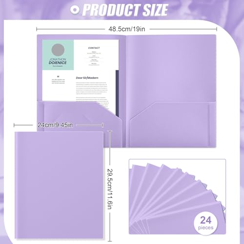 Gueevin 24 Pcs Plastic Folders with Pockets, Back to School Two Pocket Folder Fit Letter Size, Heavy Duty School Business Card Holder for Home Office, 11. 61 x 9. 45 Inches (Light Purple) - color: Light Purple
