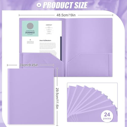Gueevin 24 Pcs Plastic Folders with Pockets, Back to School Two Pocket Folder Fit Letter Size, Heavy Duty School Business Card Holder for Home Office, 11. 61 x 9. 45 Inches (Light Purple) - color: Light Purple