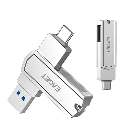 EAGET 64GB Flash Drive, USB C 2-in-1 USB-C & USB-A 150MB/s High-Speed Thumb Drive, Dual Connector Memory Stick for iPhone 15/16/17, Android, MacBook, Laptop, Tablet, PC - Metal Body - size: 64GB