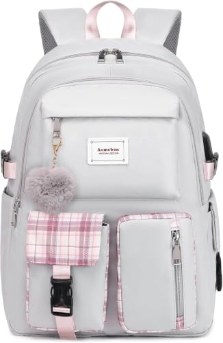 Acmebon Girl Roomy Fashion Laptop Backpack Set Casual Daypack Set for Women Grey - color: Grey