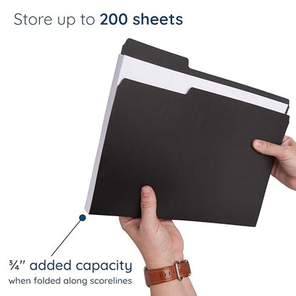Blue Summit Supplies 100 Black File Folders, Letter Size, 1/3 Cut Tab, 11pt | Durable 11pt black paper, 1/3 cut tabs, holds letter size documents, home and office color coded filing - color: Standard Black
