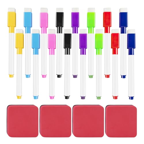 16 Pcs Magnetic Dry Erase Markers, Chisel Tip, Eraser Cap, Colorful | White Board Markers with Erasers and Magnetic Eraser, for Office, Classroom, Home, School, Business, Writing, Drawing - color: Multicolor, size: 1 Count (Pack of 16)