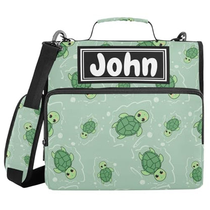 Cute Turtle Green Print Custom Zipper Binder Bag 3 Ring with Shoulder Strap & Handle Personalized Binder Bag Expandable File Folder for School - color: Multi-cute Turtle Green