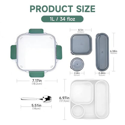 Lunch Bento Box Adults, Leakproof Compartment Adult Lunchable Salad Food Containers for Men Women, Bpa Free Reusable lunchbox, Microwave Dishwasher Safe, Green - color: Green