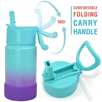 CHILLOUT LIFE 12oz Kids Insulated Stainless Steel Water Bottle with Leak Proof Straw Lid & 144 Stickers - color: Caribbean Lily, style: 12 oz
