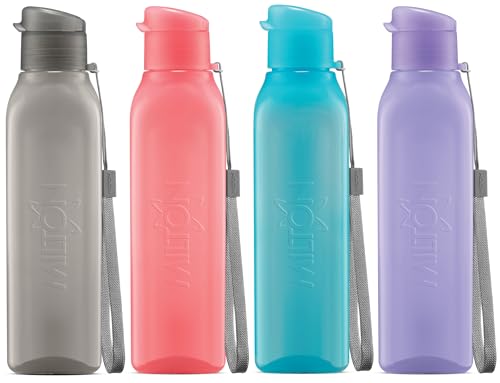MILTON Sports Water Bottle Square Juice Box 4 Set 17 oz. Great for Juices Milk Smoothies Plastic Wide-Mouth Reusable Leak Proof Drink Bottle/Carton for School Bags Lunch Boxes Gym Flip Lid -BPA Free - size: 17 oz 4 pack