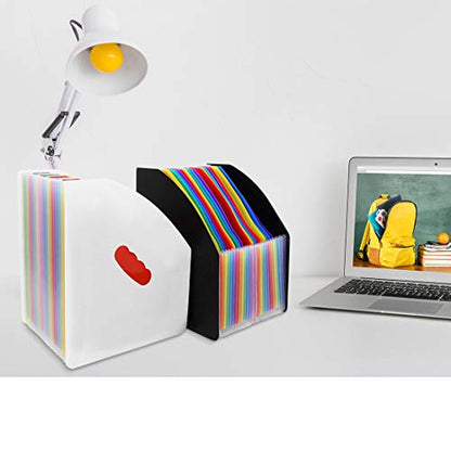 SAYEEC Rainbow Expanding File Holder Standing A4 Vertical Mini Book Organizer Magazine Basket Desktop 24 Pockets Files Folder with Handle for Students Examination Paper Bills Office Study - color: 24 Pockets - White&rainbow