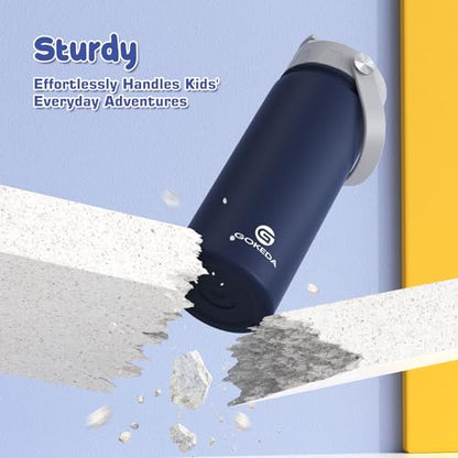 GoKEDA 18oz Kids Water Bottle, 2 Pack Stainless Steel Straw Cup - color: Blue White+Blue Orange