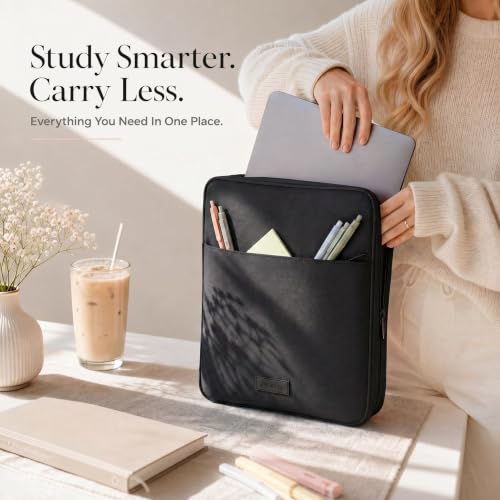 Sturdy 3 Ring Zipper Binder with Strap for School - Beautiful 1 Inch Zip Up Binder with 5-Tab Dividers Holds 420 Sheets, Books & Laptop - Easy to Carry Trapper Keeper Made of Premium Fabrics - color: Black