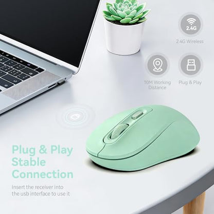 Wireless Mouse, 2026 New Model, Silent Click Ergonomic Design, Portable, 4 Buttons, Adjustable DPI (800/1200/1600), for Laptop/PC/Office (Green) - color: green
