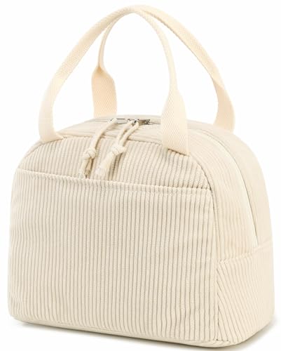 Bluboon Lunch Bag for Women Men Cute Corduroy Lunch Tote Bags Reusable Insulated Lunch Box Large Capacity Reusable Insulated Cooler for Work Picnic or Travel - color: Corduroy Beige, size: Medium (10L)