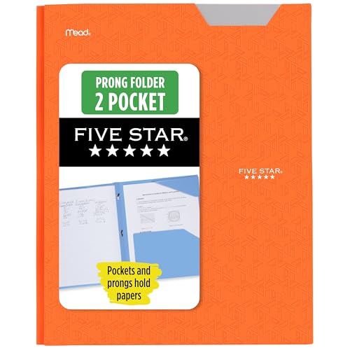 Five Star 2-Pocket Folder, Plastic Folder with Stay-Put Tabs and Prong Fasteners, Holds 8-1/2" x 11" Paper, Solar Orange (340300N) - color: Solar Orange, size: 1 Count (Pack of 1)