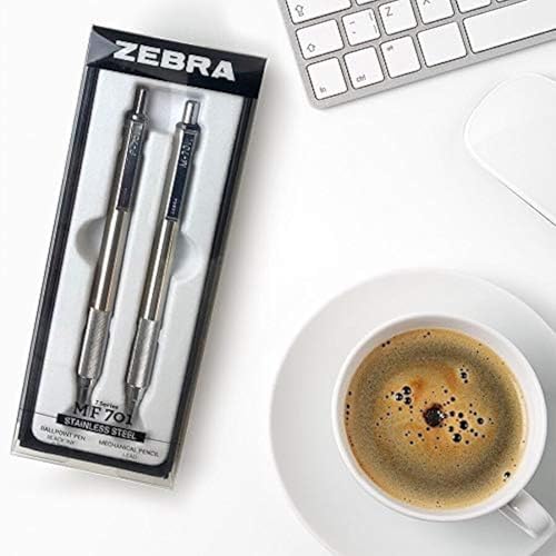 Zebra Pen M/F 701 Stainless Steel Mechanical Pencil and Ballpoint Pen Set, Fine Point, HB Lead and Black Ink, Ideal for Tactical Use, 2-Pack Gift Set (10519) - color: Black Set A