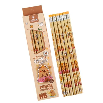 6PCS Wood Pencil Cartoon Pencils Drawing for Class Reward Drawing Sketching School Supplies Ergonomic Hexagonal - color: Kapi