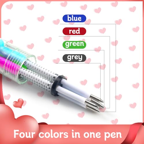 CZWZ 30 Set Cute Multicolor Pens in One 4-in-1 Fun Pens Bulk with 30 Valentines Day Cards for Valentine's Day Party Student Colleagues Greeting Exchange Gift Office School - style: 30Set-Valentine