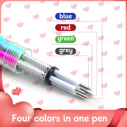 CZWZ 30 Set Cute Multicolor Pens in One 4-in-1 Fun Pens Bulk with 30 Valentines Day Cards for Valentine's Day Party Student Colleagues Greeting Exchange Gift Office School - style: 30Set-Valentine