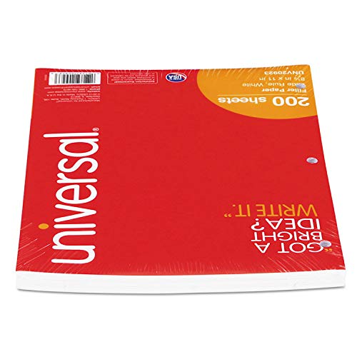 Universal 20923 Filler Paper, 8 1/2 x 11, Wide Rule, White, 200 Sheets/Pack