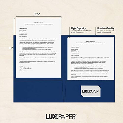 LUXPaper 9" x 12" Presentation Folders | Two Pocket | Navy Blue | 100lb. Cover | 10 Qty - color: Navy